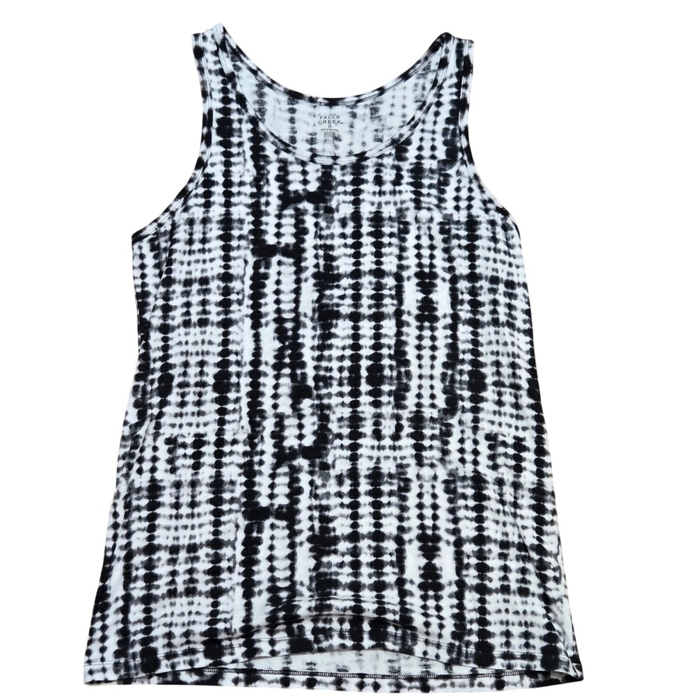 Falls Creek Womens 1X Black White Tie Dye Dot Scoop Neck High Low Tank Top